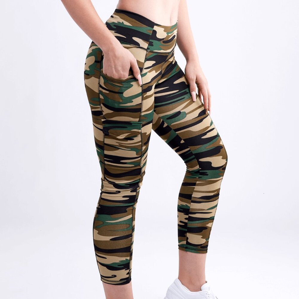 Callisto Collection High-Waisted Leggings with Side Cargo Pockets French Camo SM